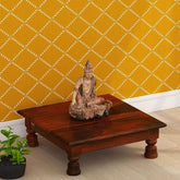 ONIJA  Solid Wood Pooja Chowki | Ganesh chaturthi Bajot | Navratra Pooja Chowki | Indian Festival | (Dark Honey Finish)